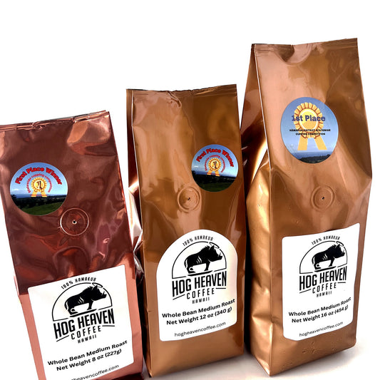 Hog Heaven Coffee Hāmākua medium roast in 8oz 12oz and 16oz bags